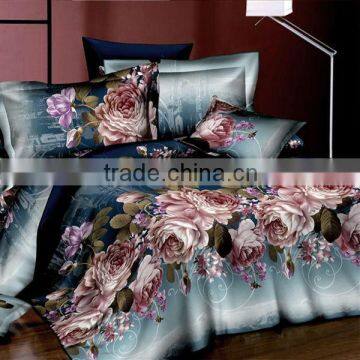 100% POLYESTER IMITATED REACTIVE PRINT FLOWER PINK BLUE COLOR 3D BEDDING SETS