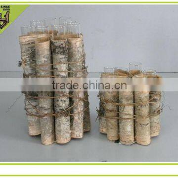 Natural Material Fashion Design Birch Bark Glass Candle Holder