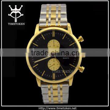 New design mens stainless steel gold plated chronograph watch with logo custom