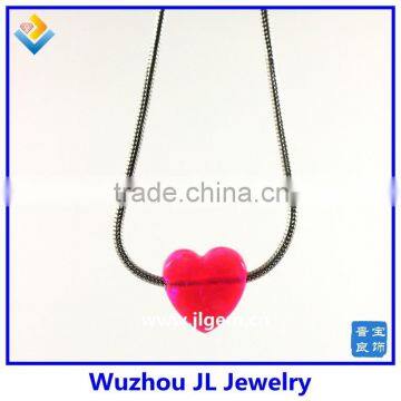 Fashion Synthetic Pink Heart Opal Stone Pendant 925 Sterling Silver Necklace Jewelry photo-2
