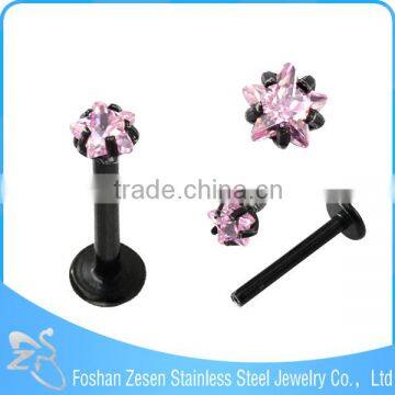 Surgical Steel Anodize Internally Threaded Clear Star Zircon 14G Cheap Lip Ring photo-3