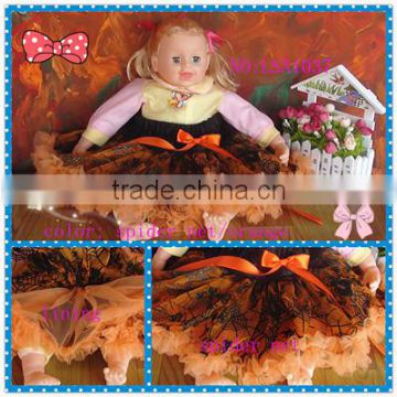 baby Halloween party orange tulle tutus, wholesale adjusted waistband chiffon girls pettiskirt,event party dress for toddler