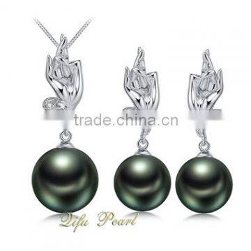 2016 New Design For Women Western Jewelry Set Tahitian Pearl 18 Carat White Gold Real Pearl Set