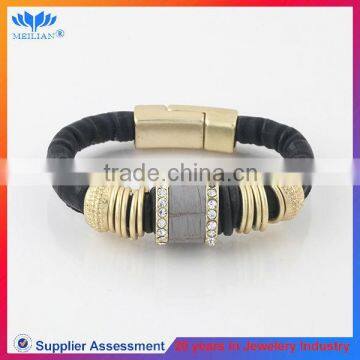 MENS LEATHER BRACELET MATT GOLD BLACK LEATHER BRACELET