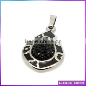 Factory Direct Price 2016 Latest Design With Logo Enamel Black Stainless Steel Pendant With Rhinestone