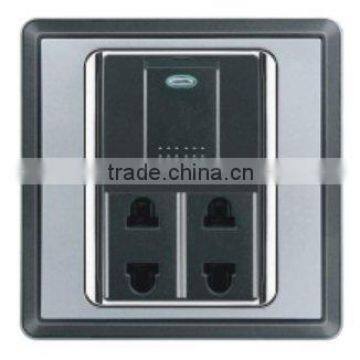 1gang Switch +2sockets Wall Switch Black Plastic and Metal