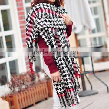 Mixed Colors Tassel Scarf Warm Long Plaid Houndstooth Scarf