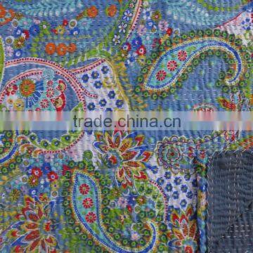 Handmade Paisley Print Kantha Quilt Cotton Ethnic Gudari Boho Ralli Throw