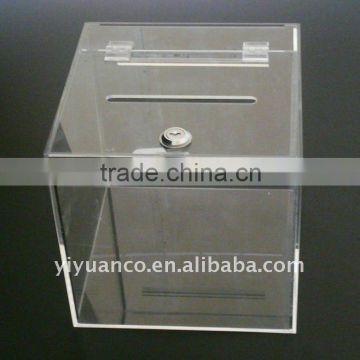 Acrylic clear donation box with lock acrylic donation box