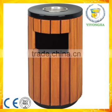 outdoor wooden plastic decoration black iron painting top garbage bin