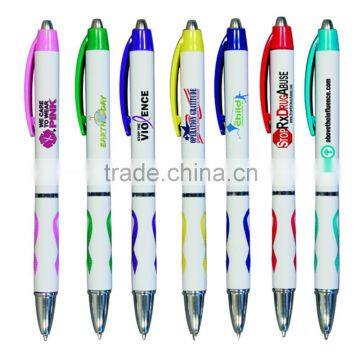 Wholesale Retractable Plastic Awareness Ribbon Grip Ballpoint Pens with Full Color Digital Custom Logo Printed for Promotion