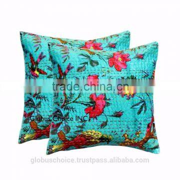 Indian Pillow Case Kantha work Pejlic Blue Cushion Cover