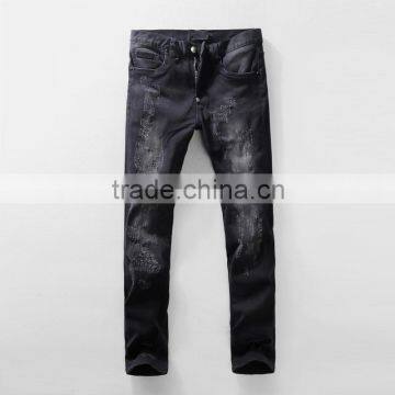 wholesales price streetwear men gender ripped scratch black skinny denim pants jeans