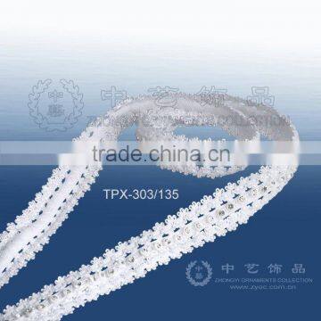 (TPX-303) Elastic rhinestone trimming, stretchy lace with rhinestone chain, rhinestone strip