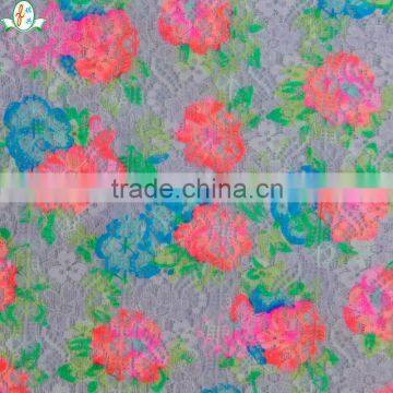 Hot sale pink and green flower lace fabric for lingerie decorate