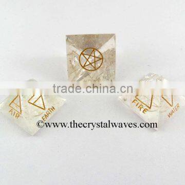 Crystal Quartz 5 Element Engraved Pyramid