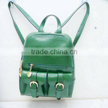 New design pouchy large capacity green PU leather girls casual backpack