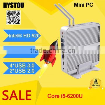 6th generation cpu Hystou 2016 new hot-sale Fanless Mini PC 12v i5 6200u support 3d 4k Windows 1LAN 1 HDMI barebone desktop