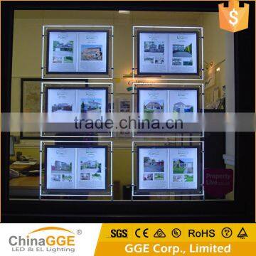 Window Backlit Display Edge Lit A3 A4 Hanging Window Acrylic LED Light Pockets Hanging Acrylic LED A3 A4 Wndow Display