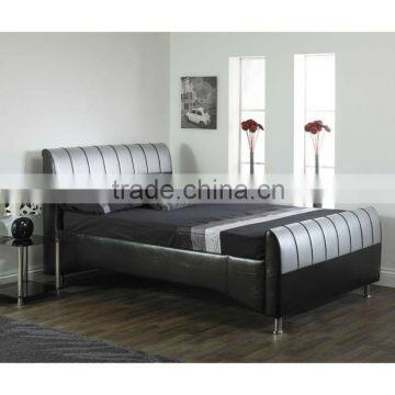 white leather diamond bed, leather upholstered bed, genuine leather bed