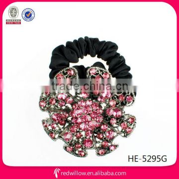 New fashion cover rhinestone flower fabric elastic hair bands for teen girls