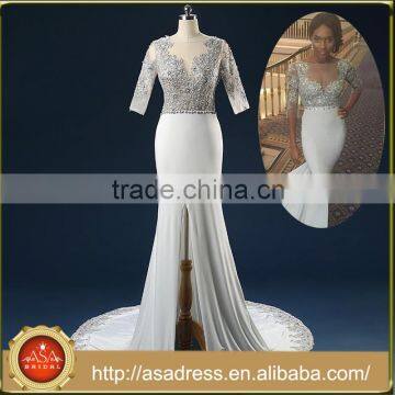 ASAW04 100% Real Photos Custom Made Luxurious Half Sleeve See Through Beaded Long Train African Style Sexy Wedding Dress