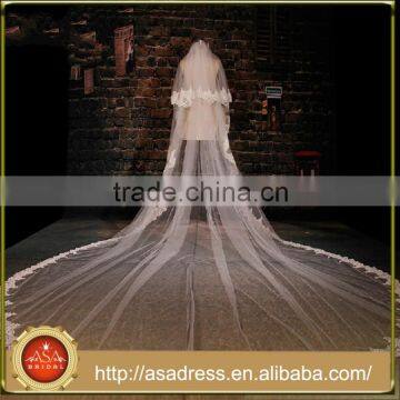 BV1002 New Arrival Elegant Ivory Veil Of Bride Lace Purfle One Layer 2015 Wedding Long Veils                        
                                                Quality Choice