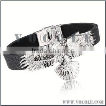 The eagle stretched its wing high quality genuine leather bangle bracelet