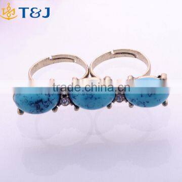 >>>2016 New Hot Sale European Fashion Punk Style Exaggerated Turquoise Double Finger Ring/