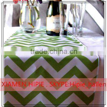 White and green Chevron stain table runners for square tables