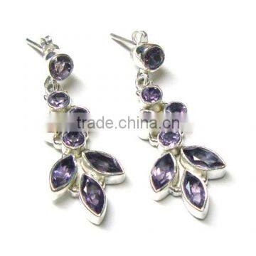 Natural purple stone earrings Indian silver jewelry Handmade jewelry Dangle earrings silver jewelry