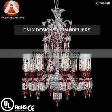 Baccarat Sense 8 Light Interior Decor Crystal Chandelier with Wine Red Color