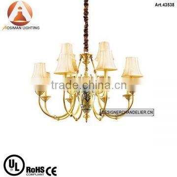 Brass Classic Pendant Lamp with White Fabric Shade