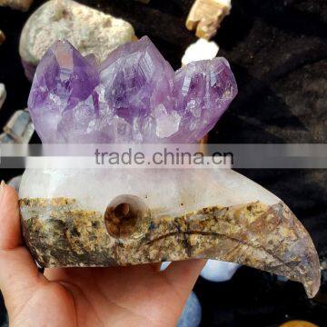 Vivid Amethyst Geodes Crystal Eagle Head Crystal Skull for Decoration