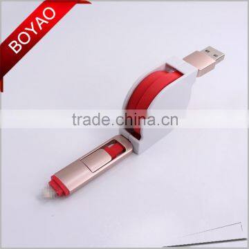 2016 Creative two sided flat USB Cable, Retractable Noodle 2 in 1 usb charging cable CE FCC ROHS