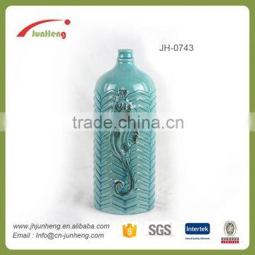 home & garden sea horse glazed blue ceramic flower korean ceramic pot