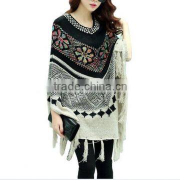 Women's Bat Tassels multicolor Poncho Cape Jacket fashion Warm Cloak Coat Knitwear