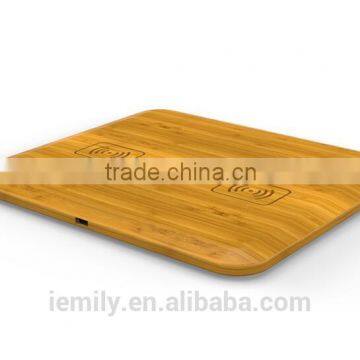 Natural Bamboo qi Wireless Charger With Dual Wireless Charging for Iphone and Samsung photo-3