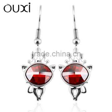 OUXI Factory direct price women's fashionable cute cat shape earrings &ouxi jewelry made with Austria Crystal jewerly