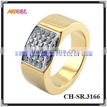 Bright stainless steel ring with shiny diamond gold rings