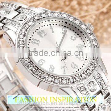 Custom sales alloy promotional wrist watch PC21S movement silver watch With bright stone on the case