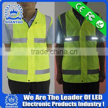 2016 Hot Selling LED Fluorescent Green Refletive Weskit For Road Safety At Night