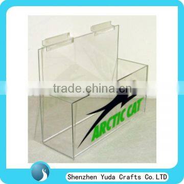 Rectangular slatwall clear acrylic display holder with printing logo, plexiglass display box hanging on the wall