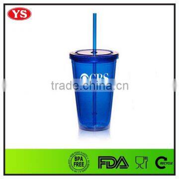 Bpa Free Double Wall 16oz Insulated Plastic Water Tumbler With Lid and Straw