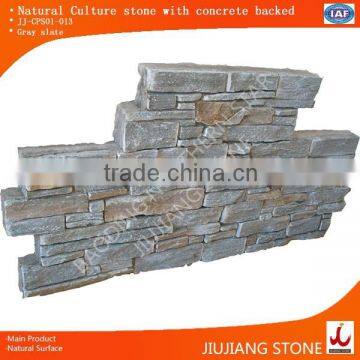 Grey Natural slate cement baked corner exterior wall cladding flagstone pattern