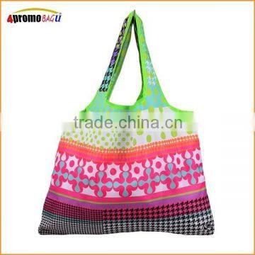 Tote style Customized reusable polyester Foldable shopping bag with logo, Ripstop mateirals nylon folding shopping bag