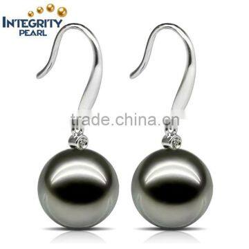 AAAA Top Quality 10-11mm black 18k gold round Pearl Earring