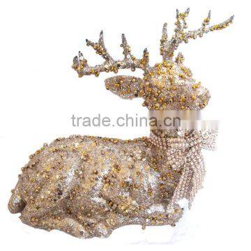 28cm artificial gold glittered beads DEER christmas ornament DECORATION