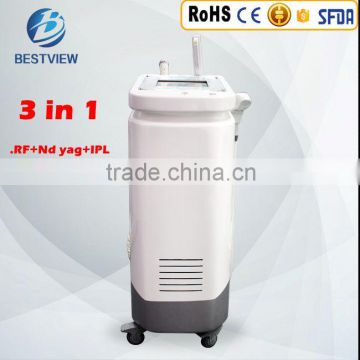 Mutlficuntional 3 in 1 opt SHR hair removal + RF skin rejuvenation + ND YAG laser tattoo removal machine