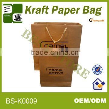 200g eco-friendly printing brown kraft paper bag with logo customized and brown cotton handle